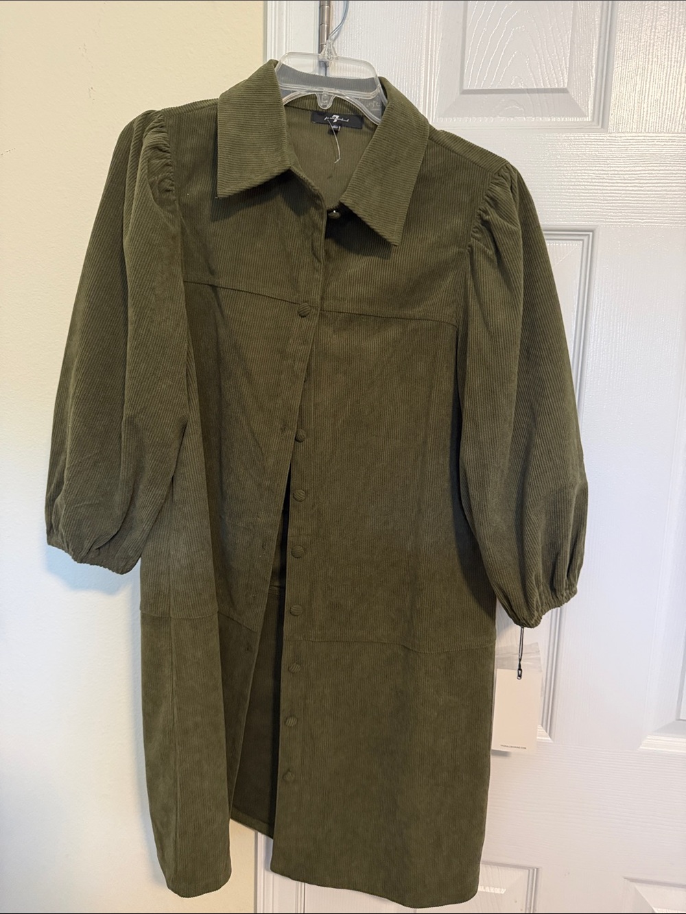 7 For All Mankind Olive Green Corduroy Button-Front Dress